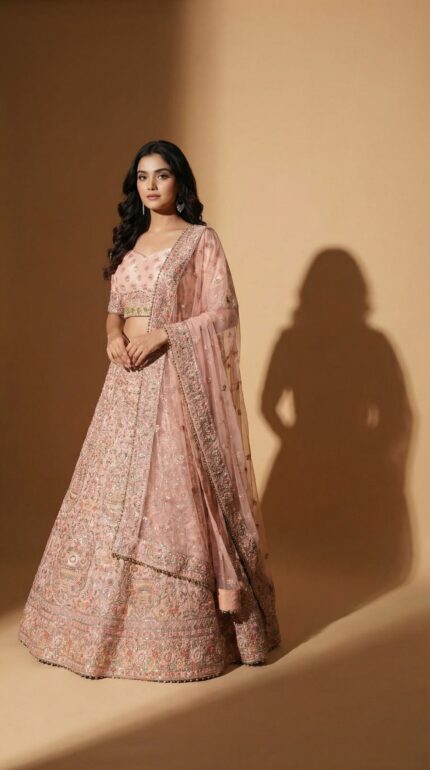 Soft Peach Graceful Engagement Lengha